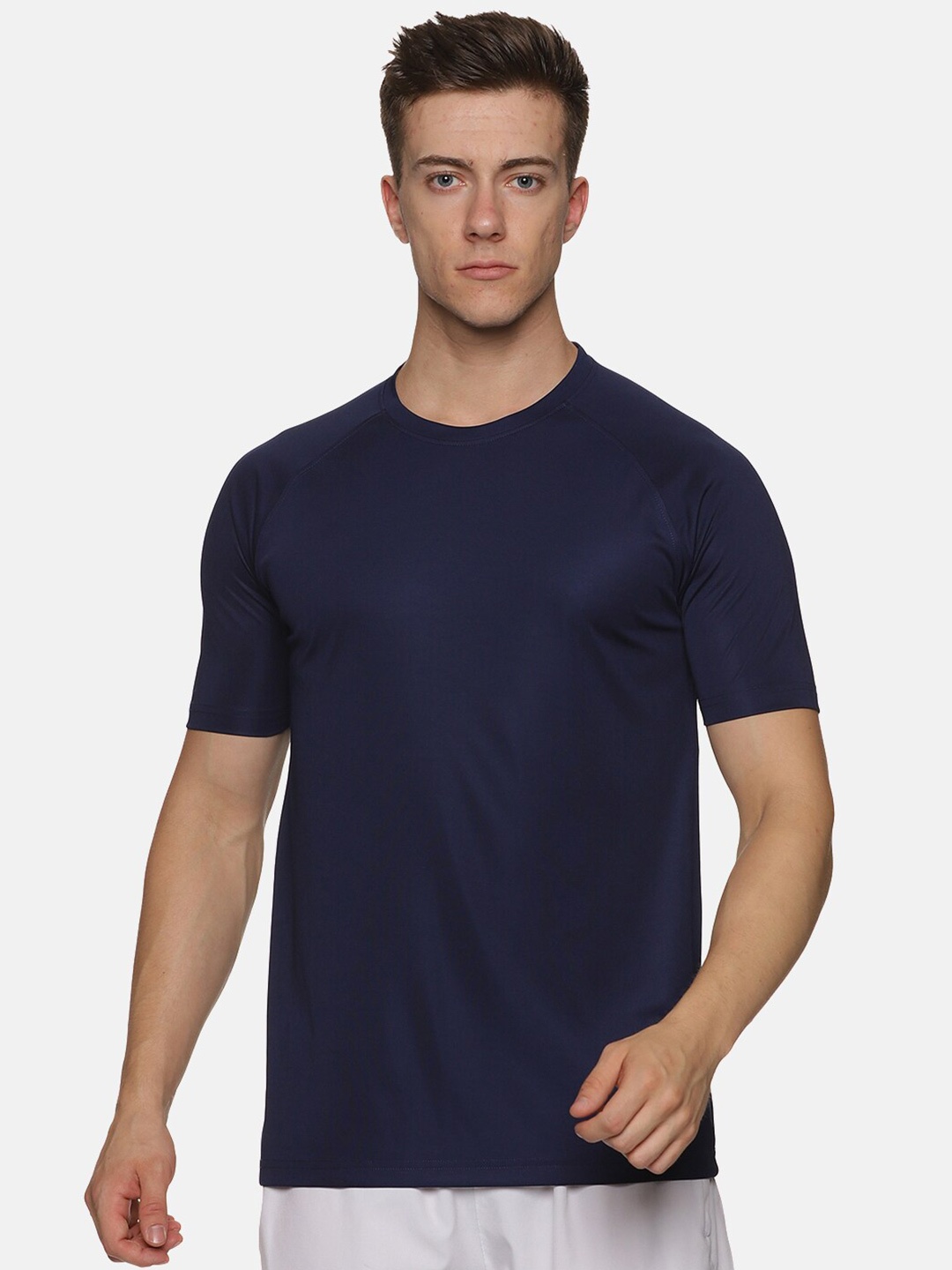 

BAESD Regular Fit Round Neck Raglan Sleeves Sports T-Shirt, Navy blue
