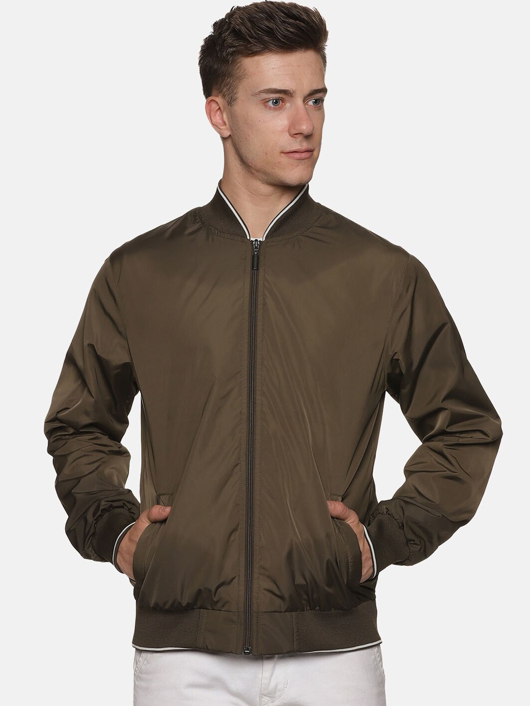 

BAESD Mandarin Collar Sporty Wind Cheater Jacket, Olive