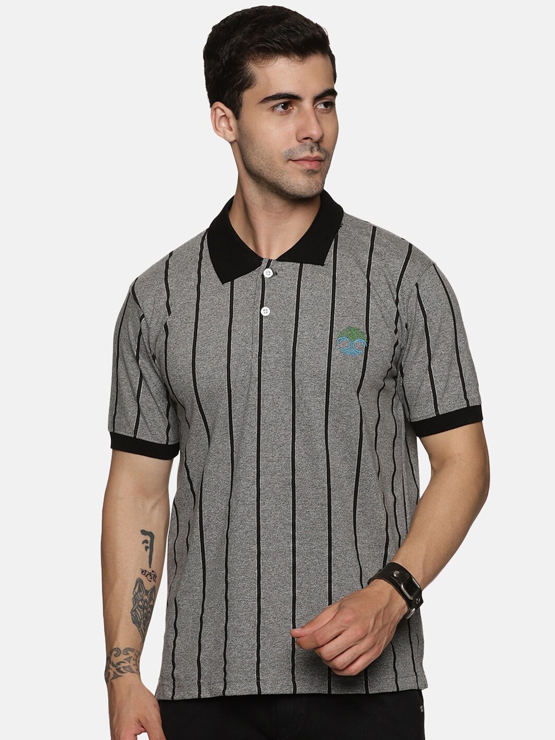 

BAESD Striped Polo Collar Cotton T-Shirt, Grey