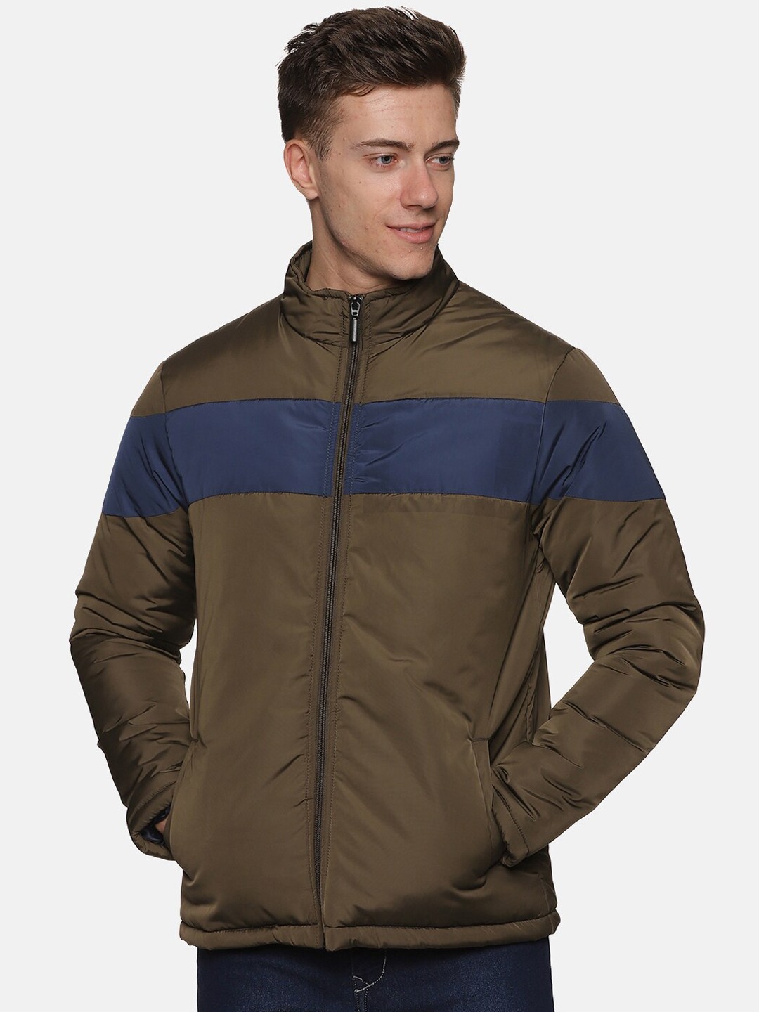 

BAESD Colorblocked Mock Collar Puffer Jacket, Green