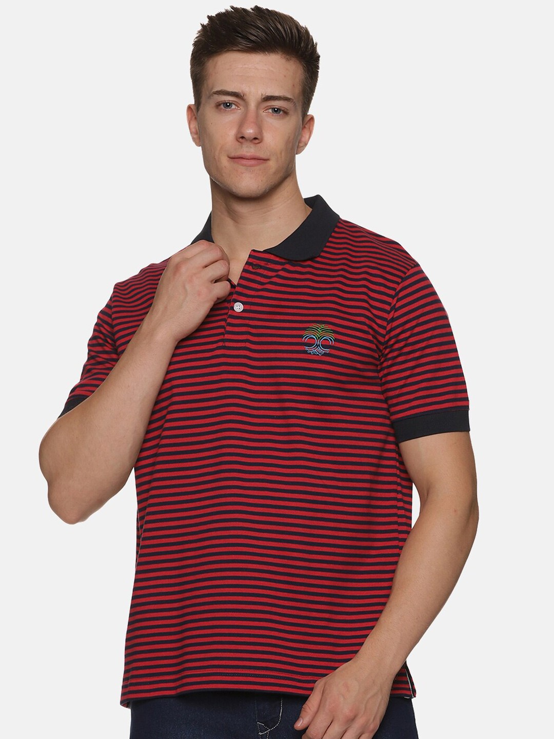 

BAESD Striped Polo Collar Cotton T-Shirt, Red