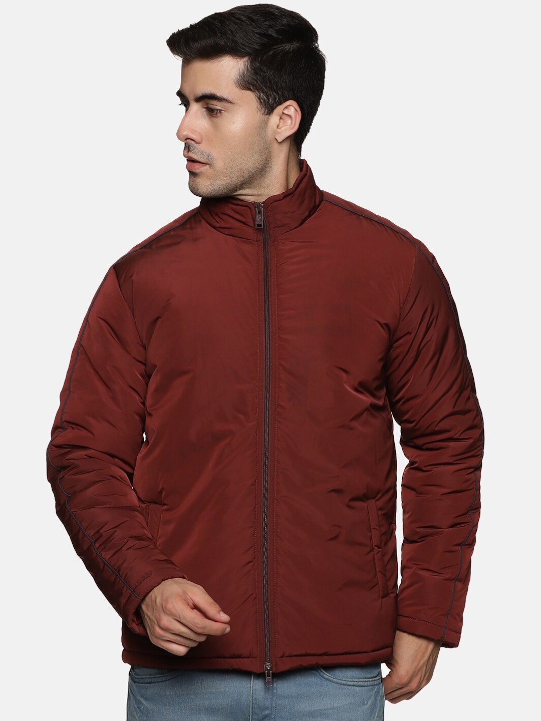 

BAESD Mock Collar Sporty Wind Cheater Jacket, Maroon