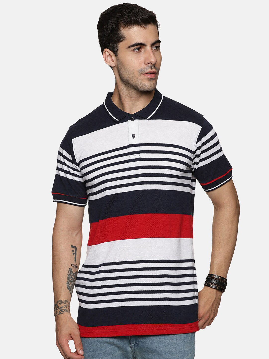 

BAESD Striped Polo Collar Cotton T-Shirt, White
