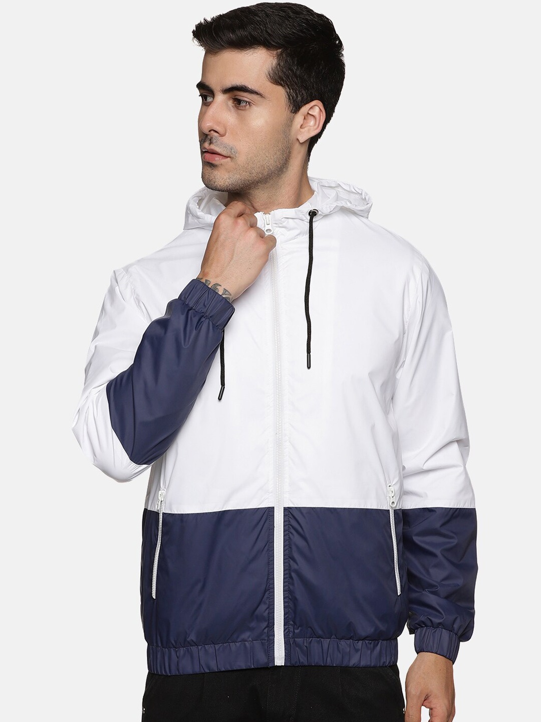 

BAESD Colourblocked Hooded Sporty Wind Cheater Jacket, White