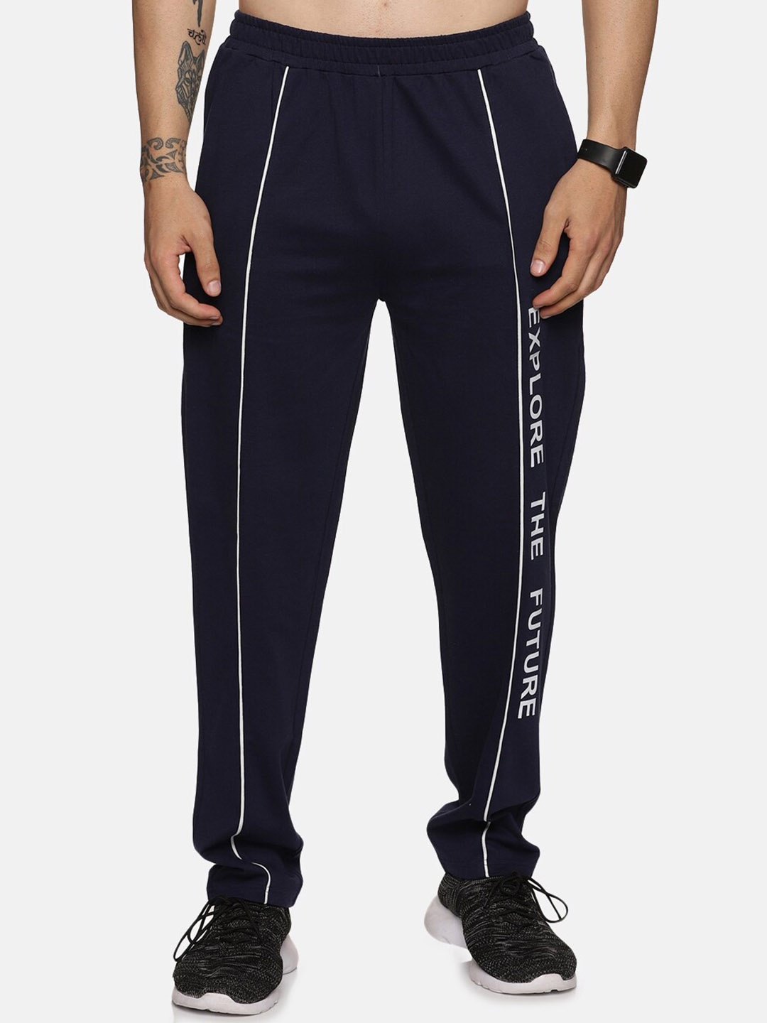 

BAESD Men Printed Cotton Sports Track Pant, Navy blue