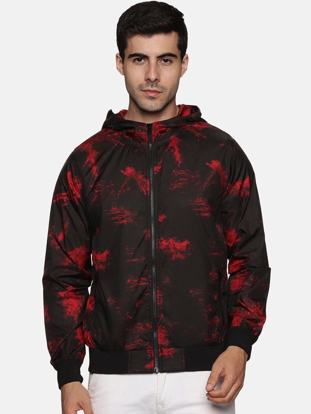 

BAESD Abstract Printed Sporty Wind Cheater Jacket, Brown