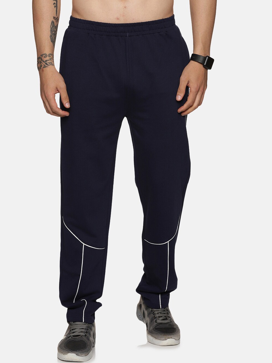

BAESD Men Cotton Mid Rise Sports Track Pants, Navy blue