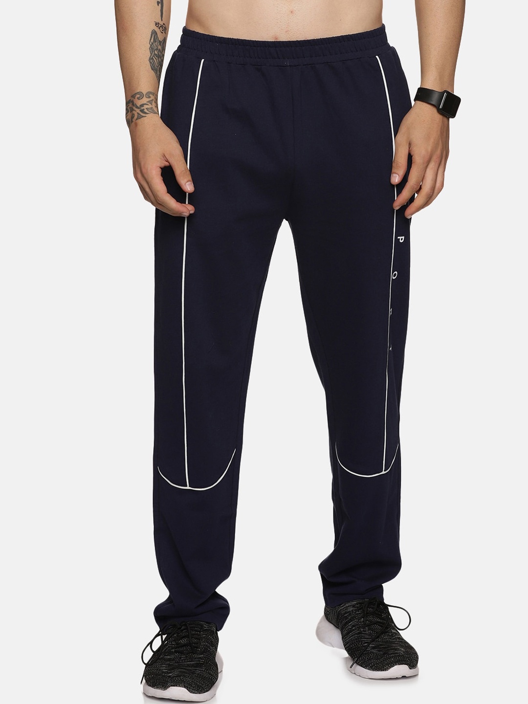 

BAESD Men Cotton Mid-Rise Sports Track Pant, Navy blue