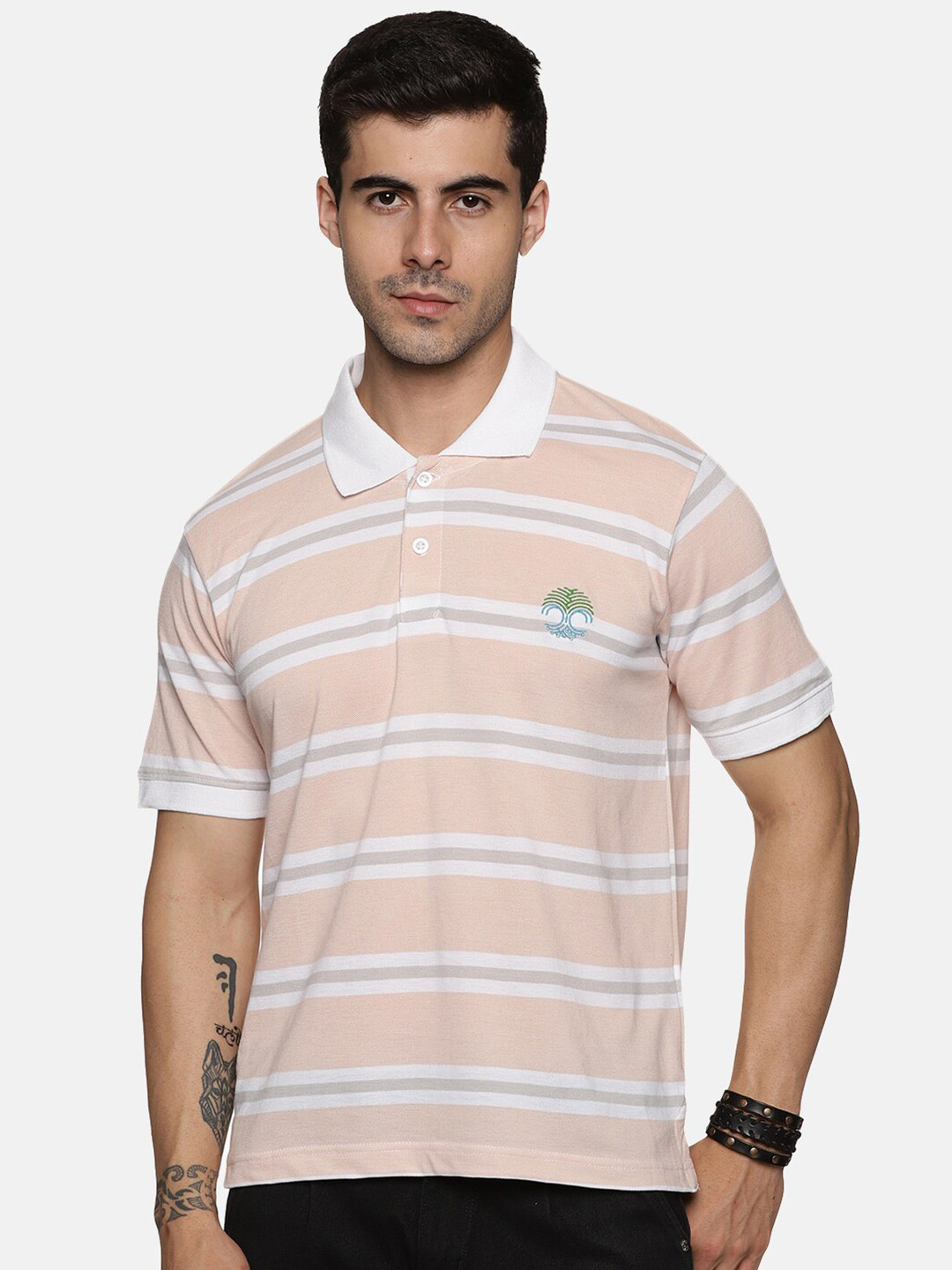 

BAESD Striped Polo Collar Cotton T-Shirt, Pink