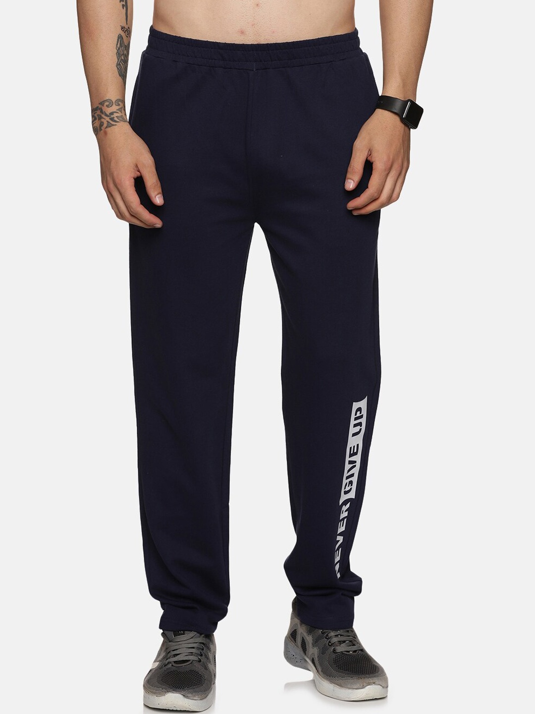 

BAESD Men Printed-Detail Cotton Sports Track Pants, Navy blue