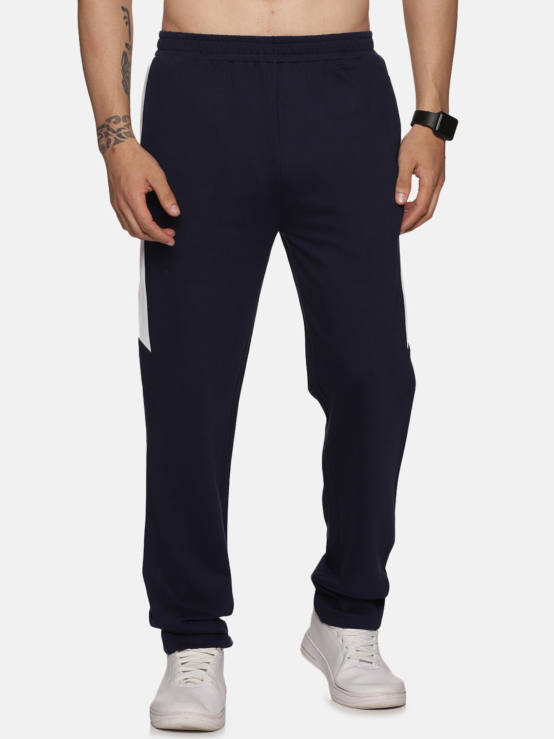 

BAESD Men Cotton Mid-Rise Sports Track Pant, Navy blue