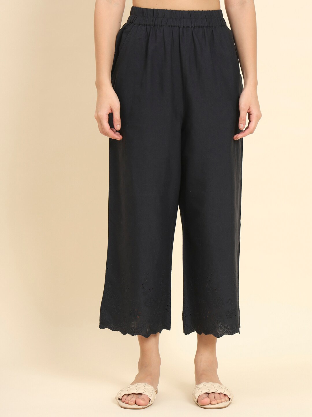 

HERE&NOW Women Cotton Ethnic Palazzos, Navy blue