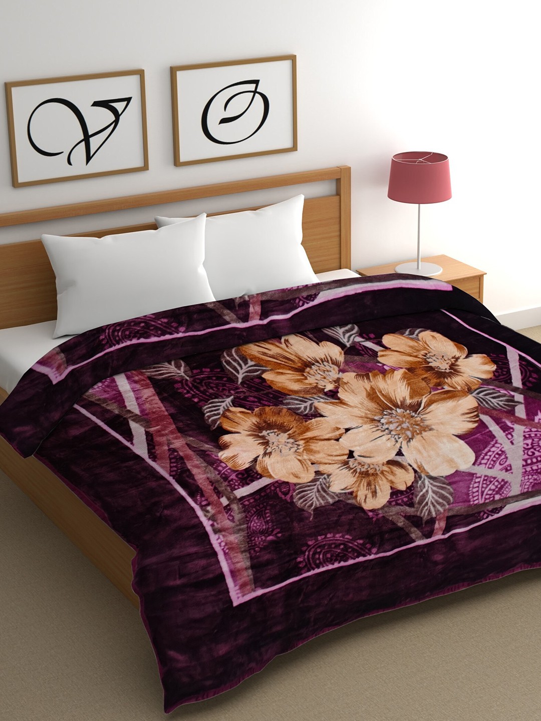 

CHHAVI INDIA Purple Floral Mink Heavy Winter 400 GSM Double Bed Blanket