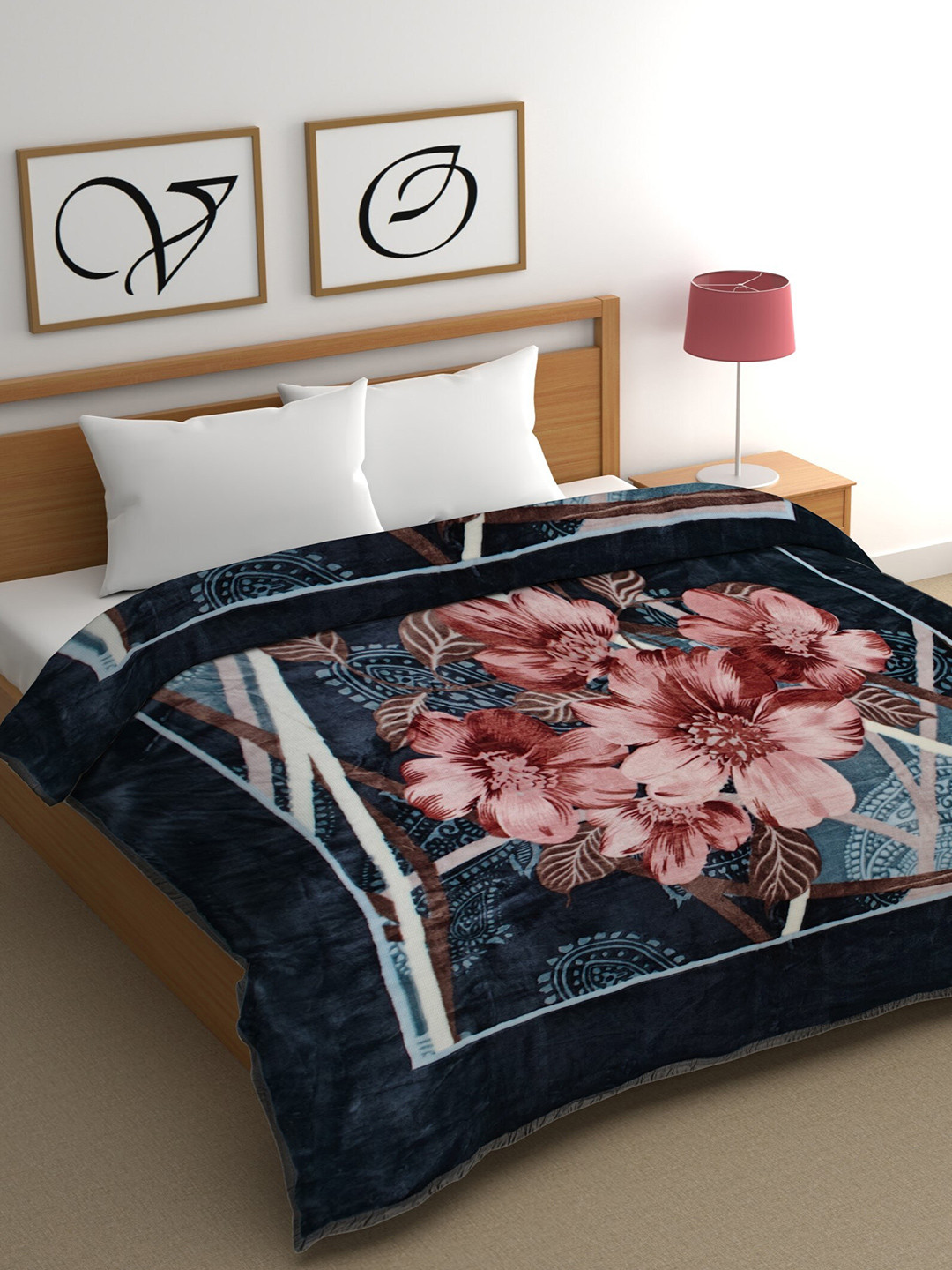 

CHHAVI INDIA Blue Floral Mink Heavy Winter 400 GSM Double Bed Blanket