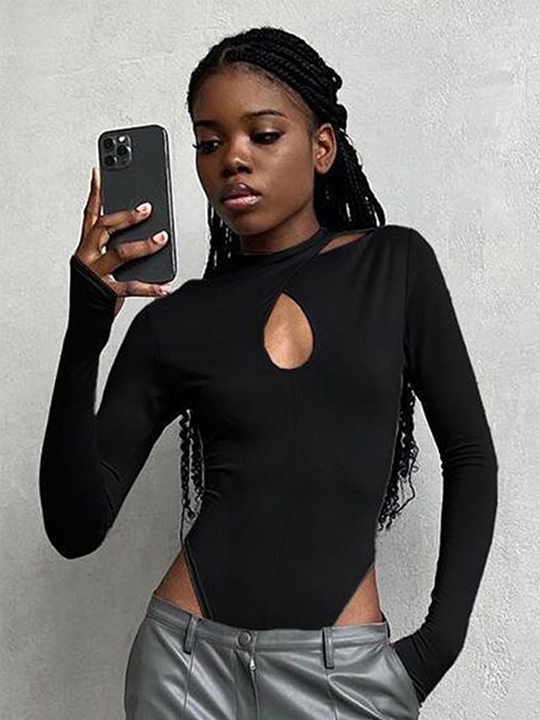 

LULU & SKY Long Sleeves Cut Out Bodysuit, Black