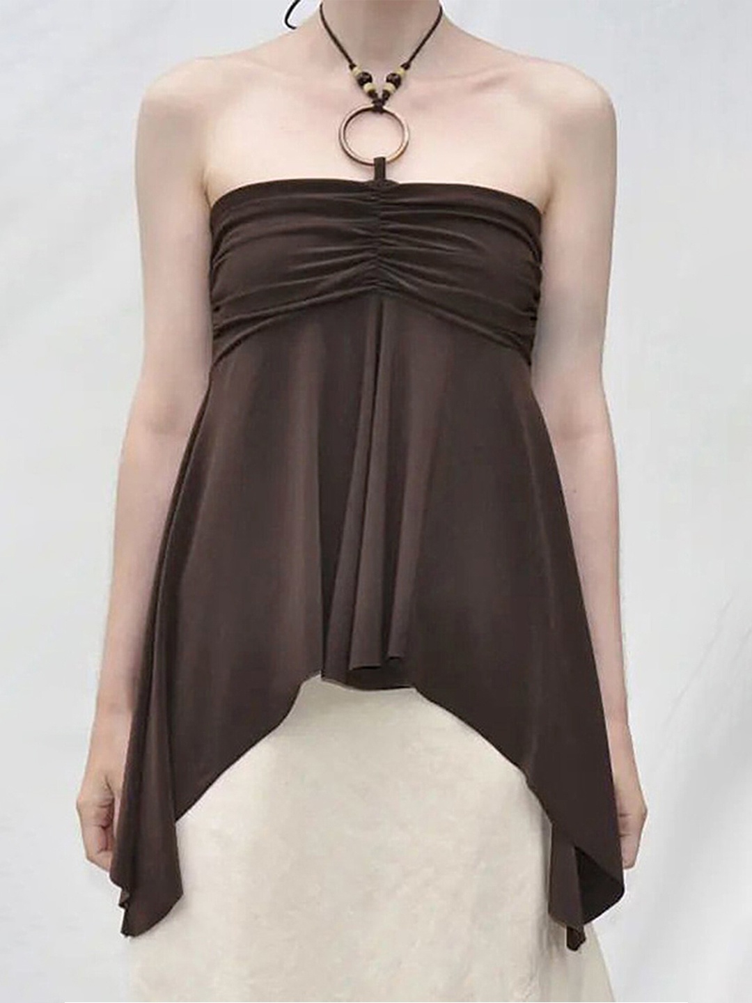 

LULU & SKY Stylised Halter Neck Strapless Empire Style Top, Brown