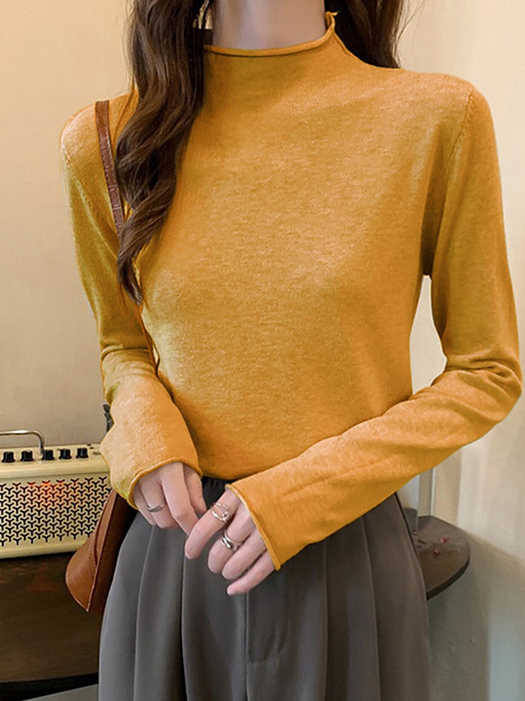 

LULU & SKY High Neck Long Sleeves Top, Yellow