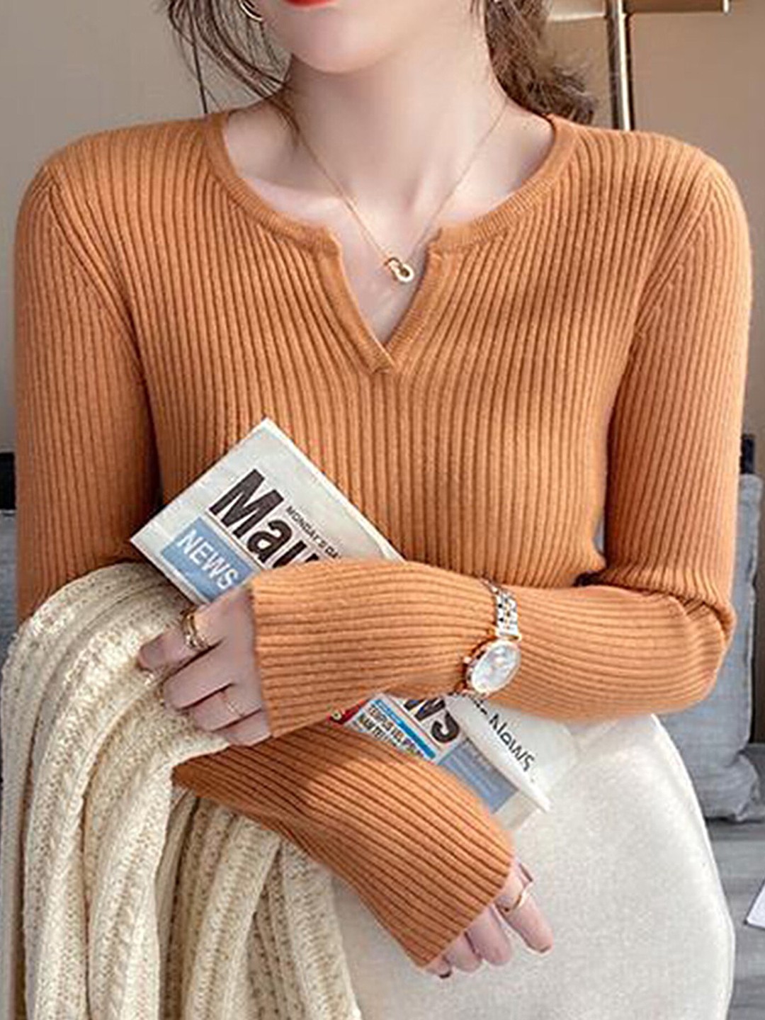 

LULU & SKY Ribbed Fitted Top, Cream