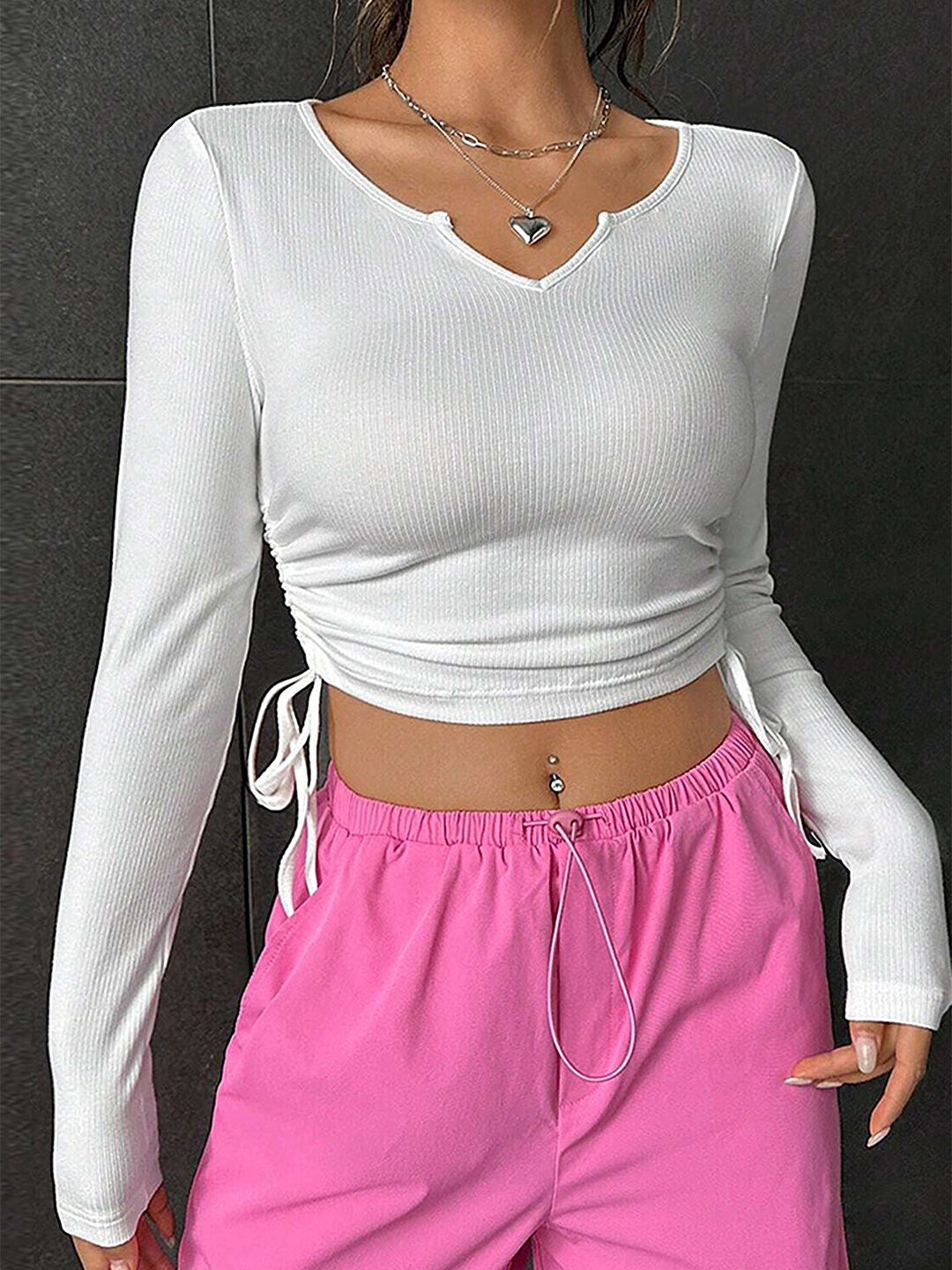 

LULU & SKY V-Neck Ruched Fitted Crop Top, White