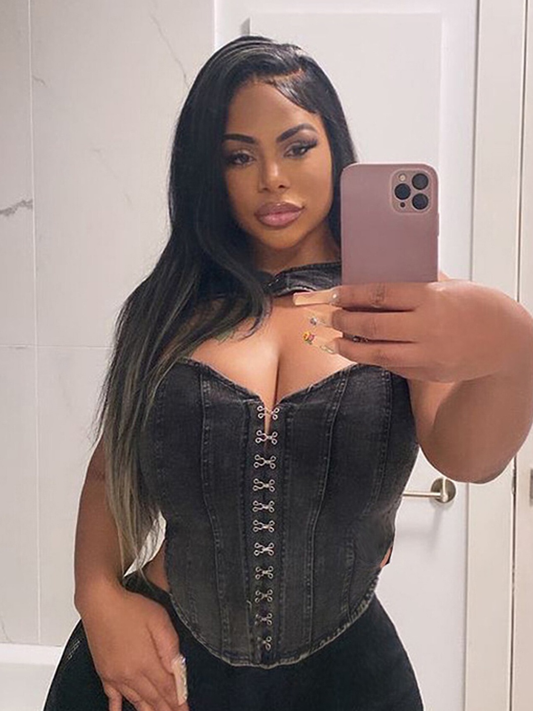 

LULU & SKY Round Neck Cut Out Corset Crop Top, Black