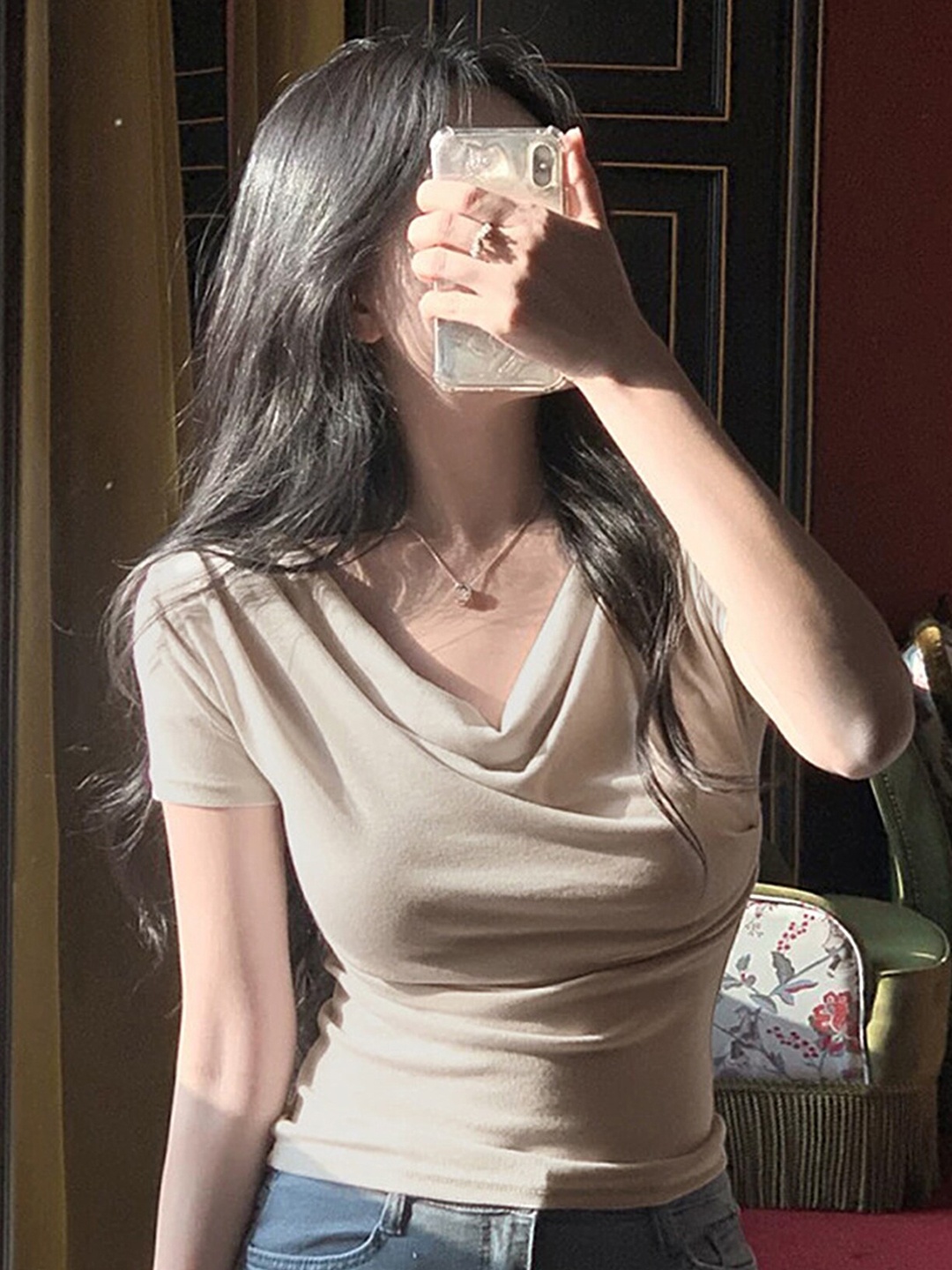 

LULU & SKY Cowl Neck Top, Beige