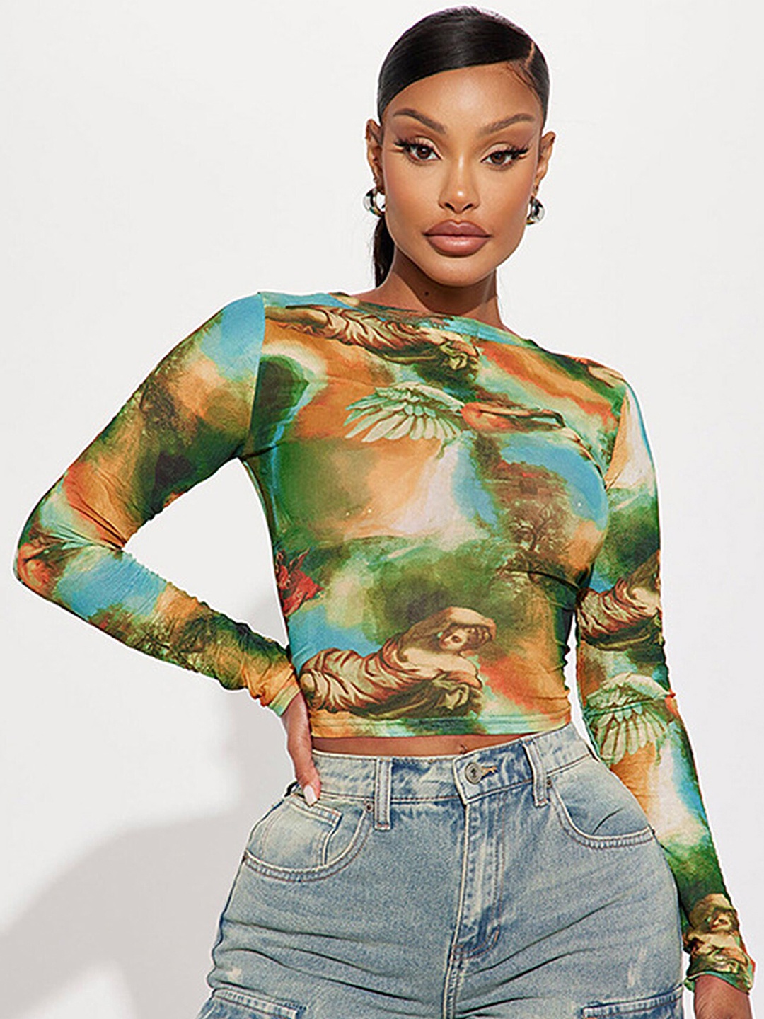 

LULU & SKY Abstract Printed Fitted Top, Green