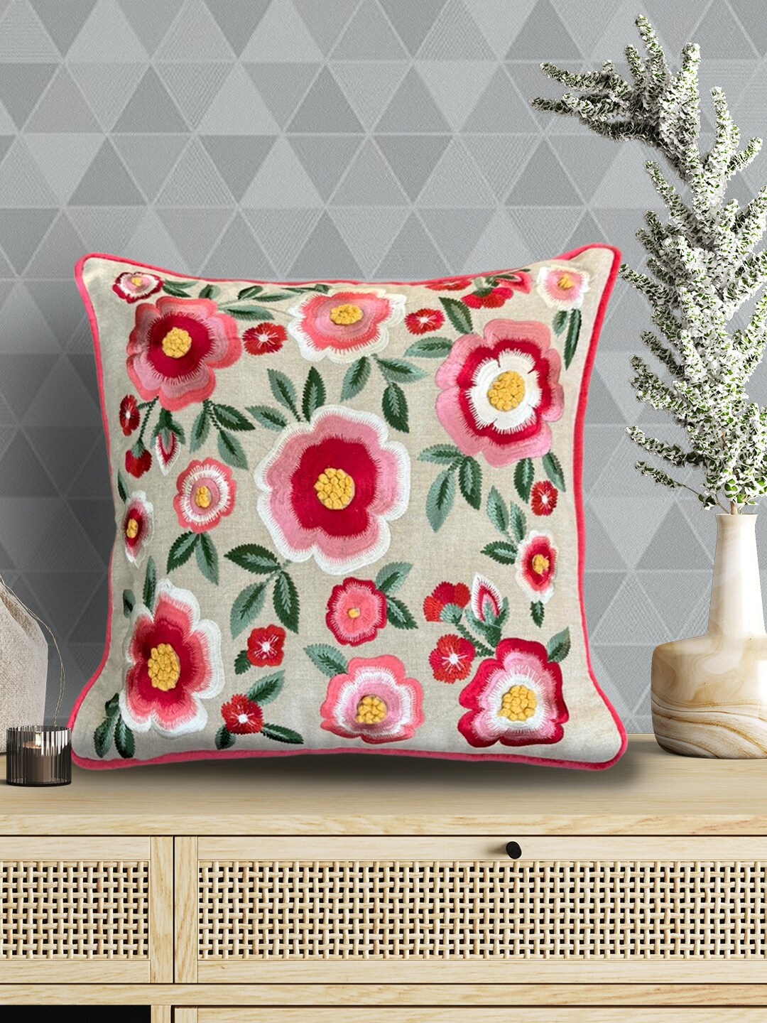 

SHADES of LIFE Beige & Pink 2 Pieces Square Cushion Covers