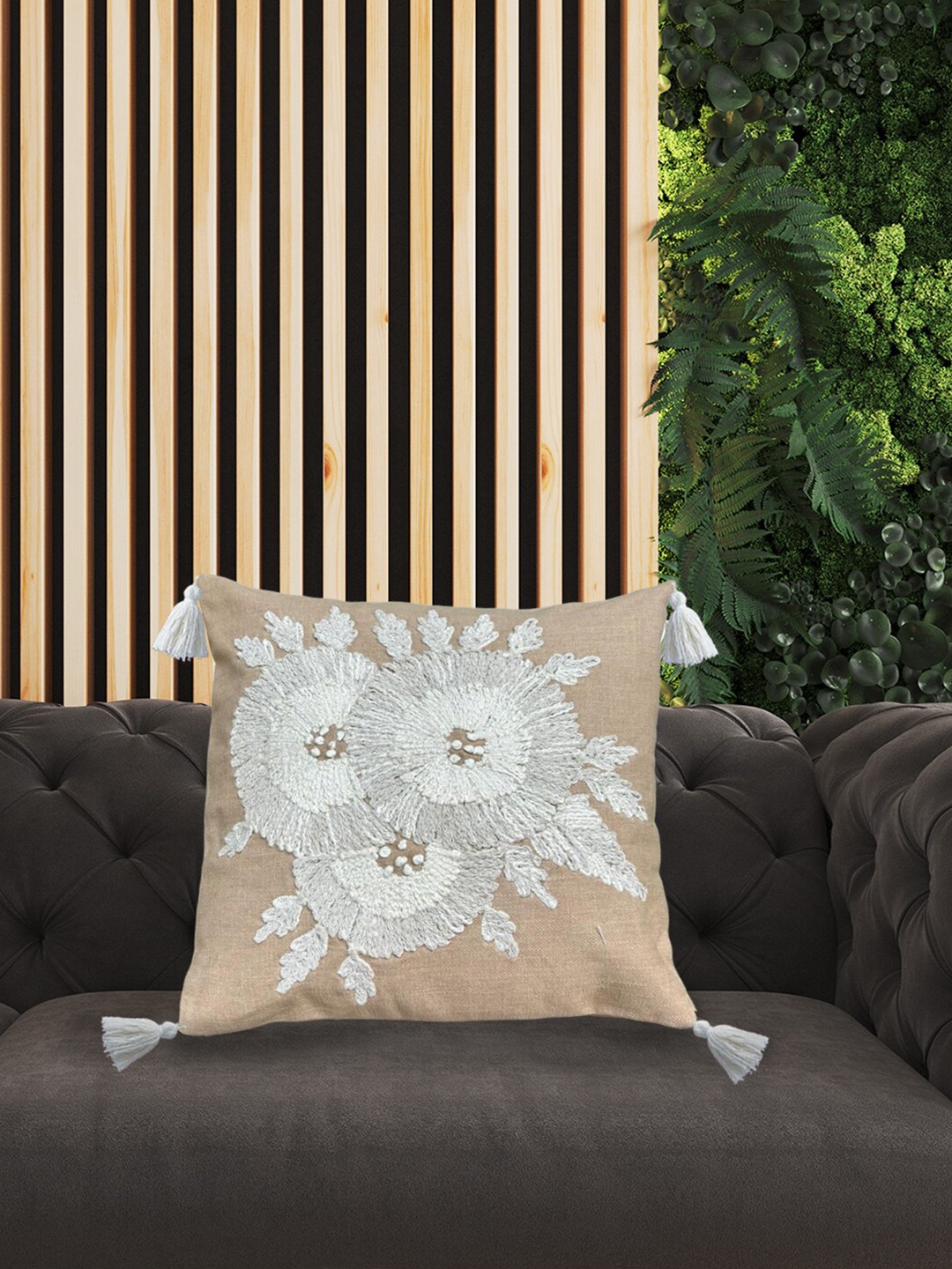 

SHADES of LIFE Beige & White 2 Pieces Square Cushion Covers