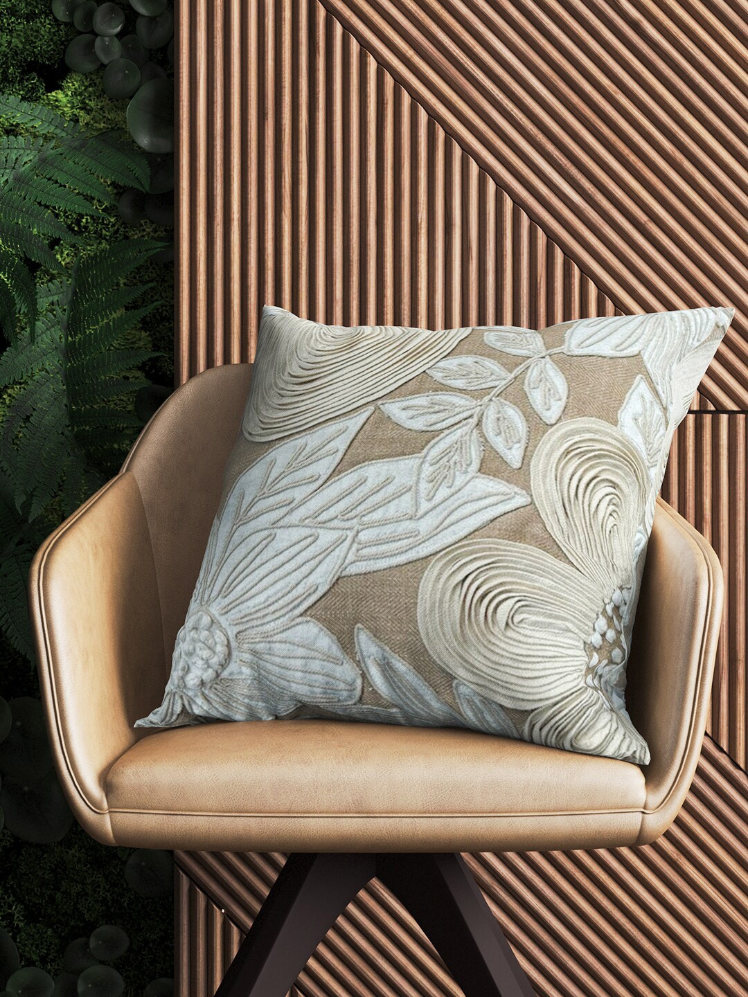 

SHADES of LIFE Beige & White 2 Pieces Embellished Square Cushion Covers