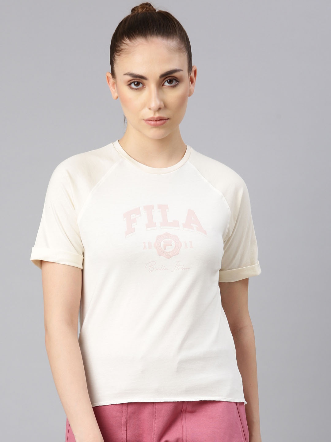 

FILA Typography Printed Raglan Sleeves Cotton T-shirt, Cream