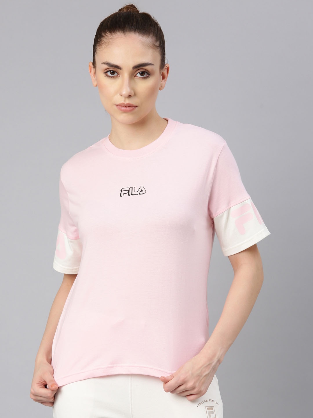 

FILA Round Neck Cotton T-shirt, Pink