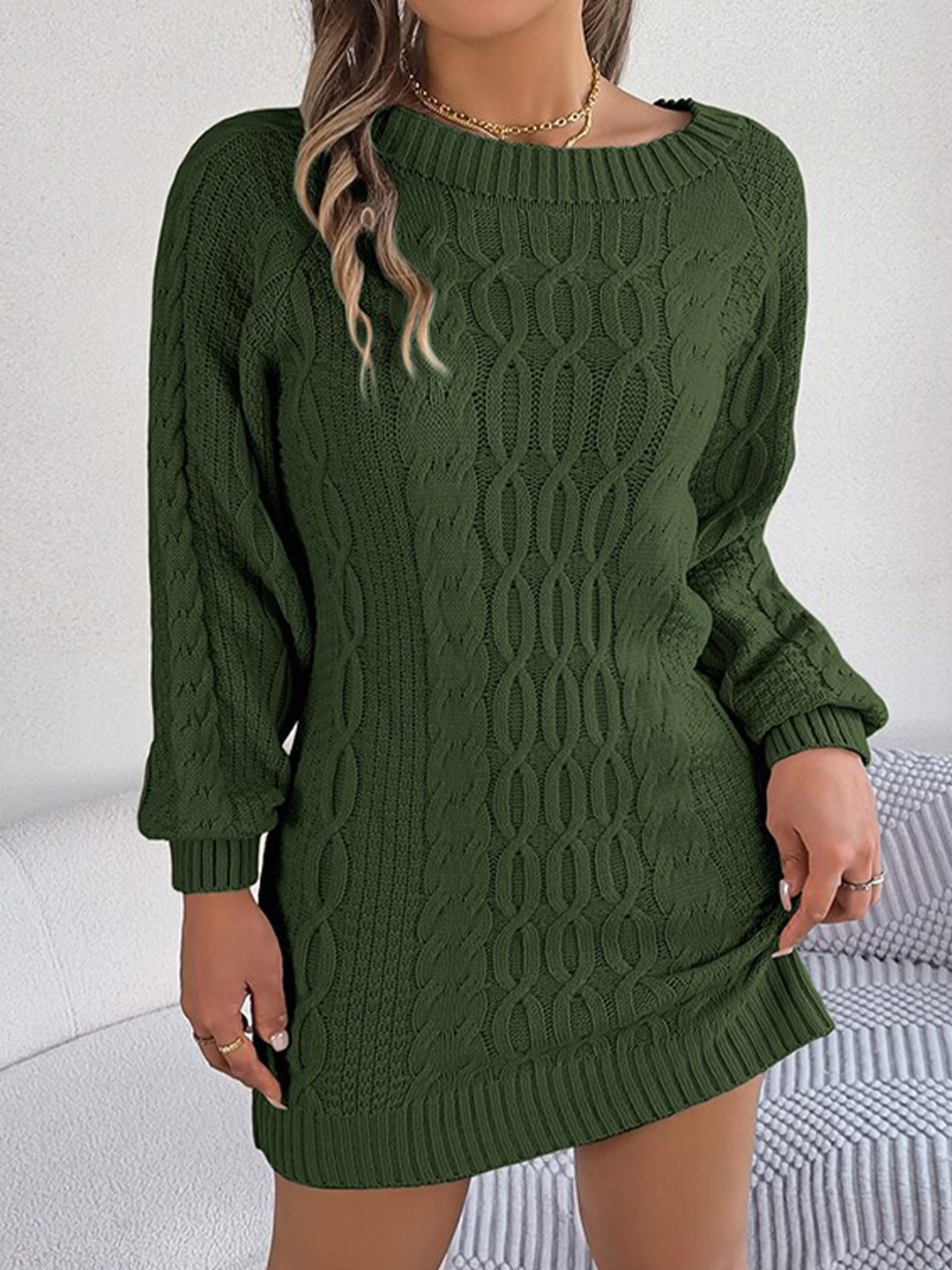 

StyleCast Green Self Design Acrylic Mini Sheath Sweater Dress