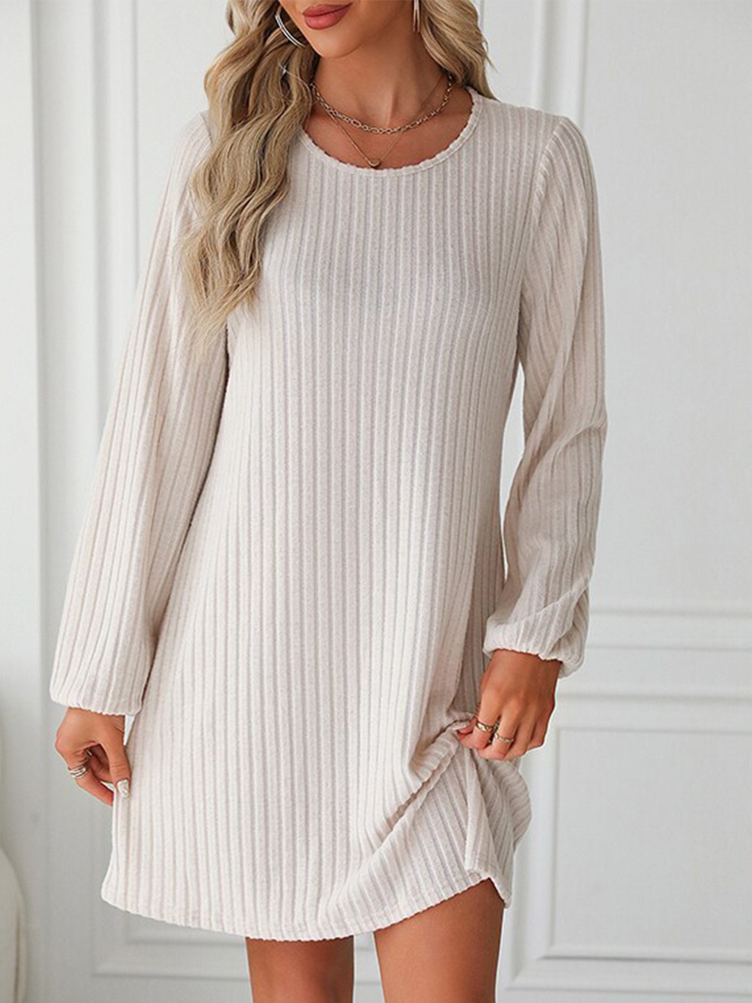 

StyleCast Beige Self Design T-shirt Dress