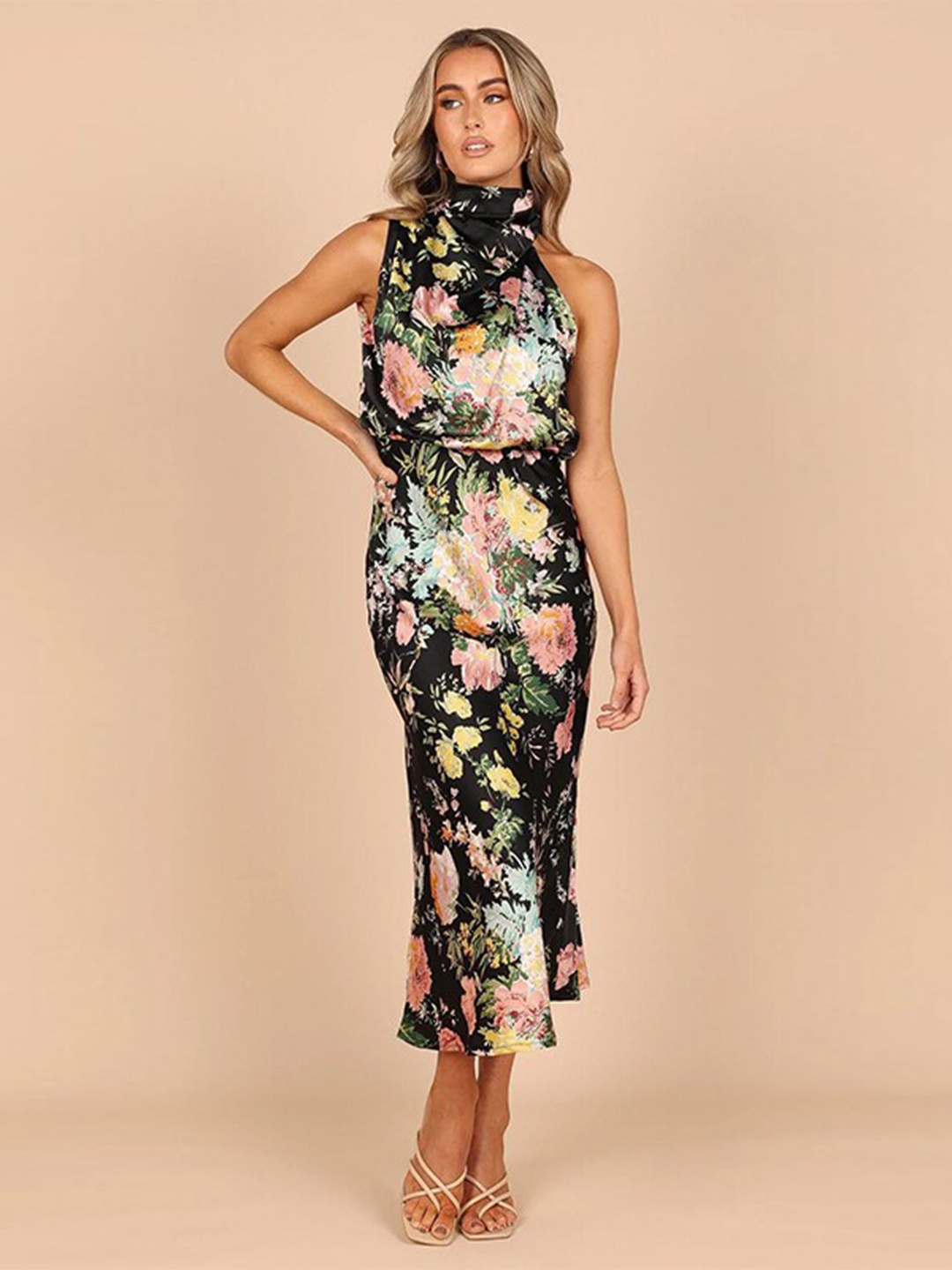 

StyleCast Black Floral Printed Sleeveless Maxi Dress