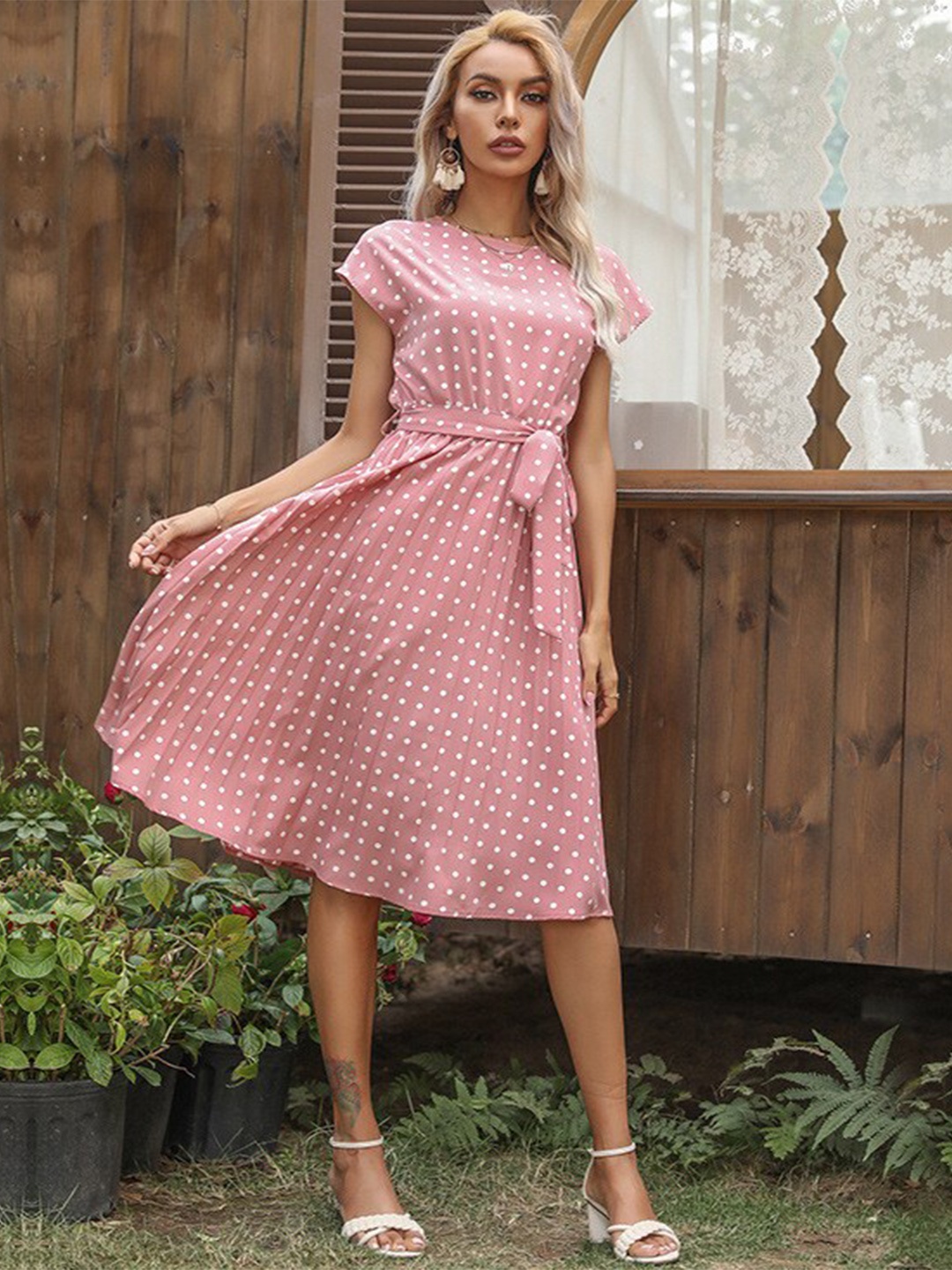 

StyleCast Pink Polka Dot Print Fit & Flare Dress