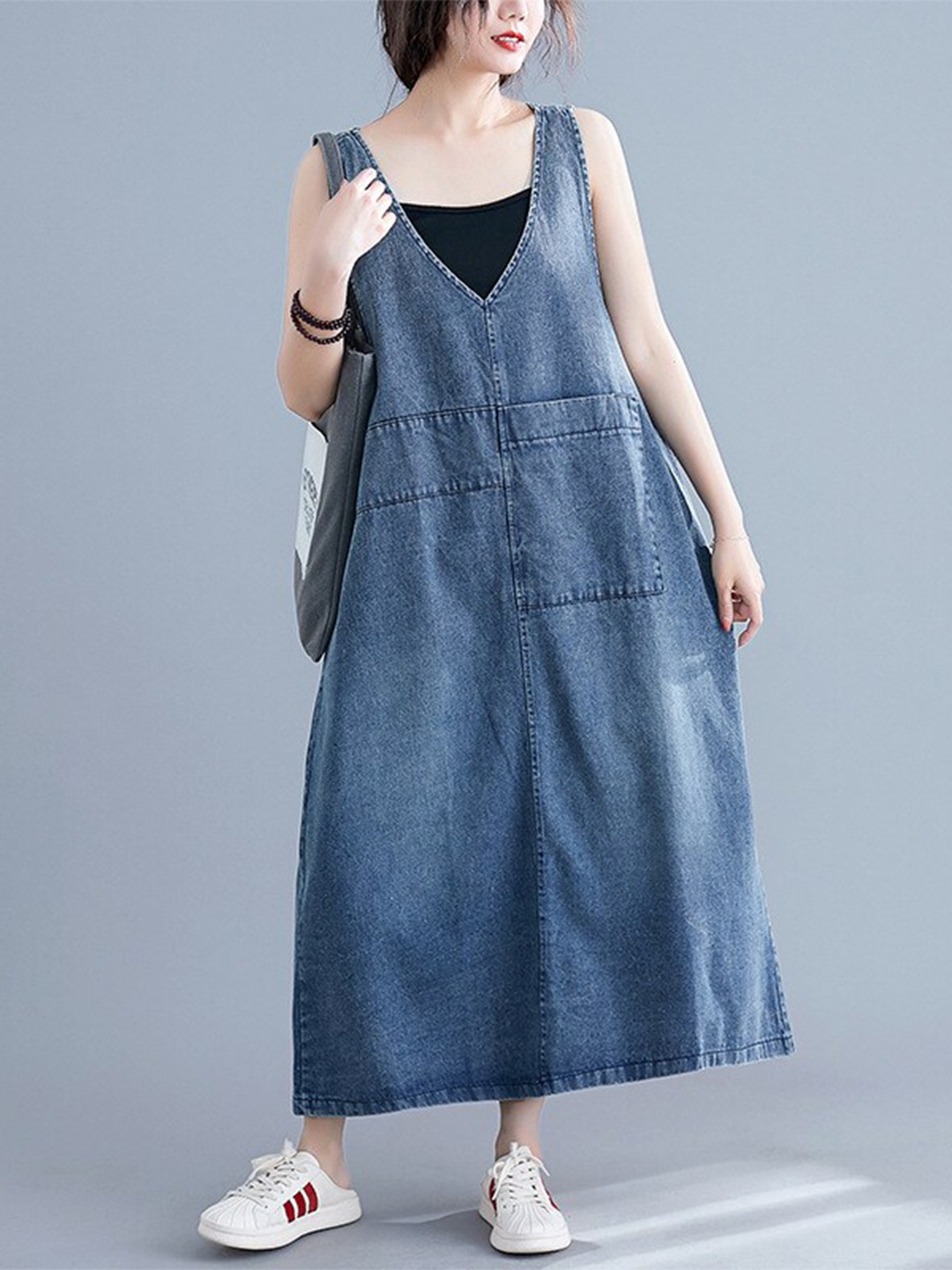 

StyleCast Blue V-Neck Sleeveless Cotton Maxi Dress