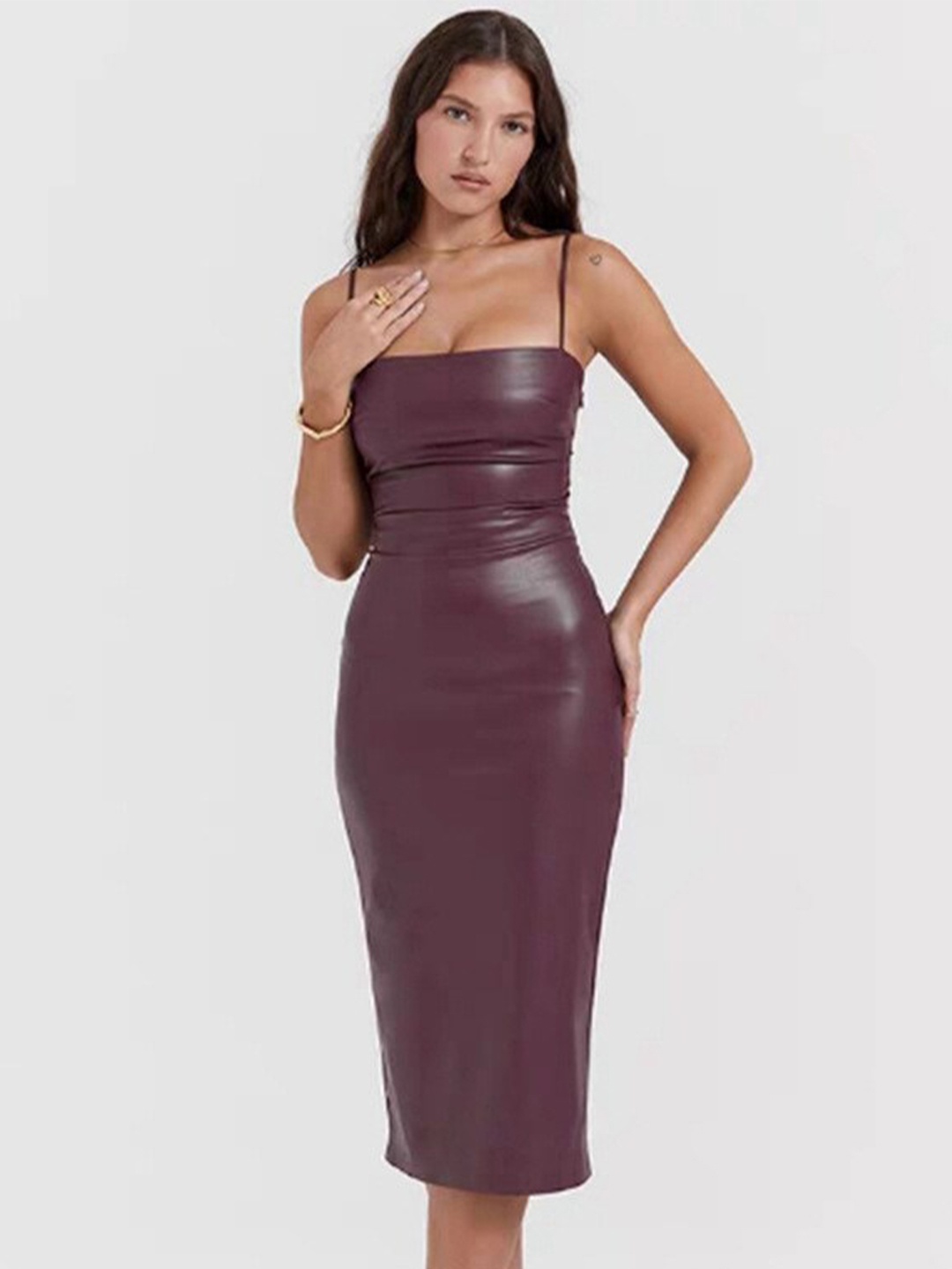 

StyleCast Purple Shoulder Straps Bodycon Midi Dress