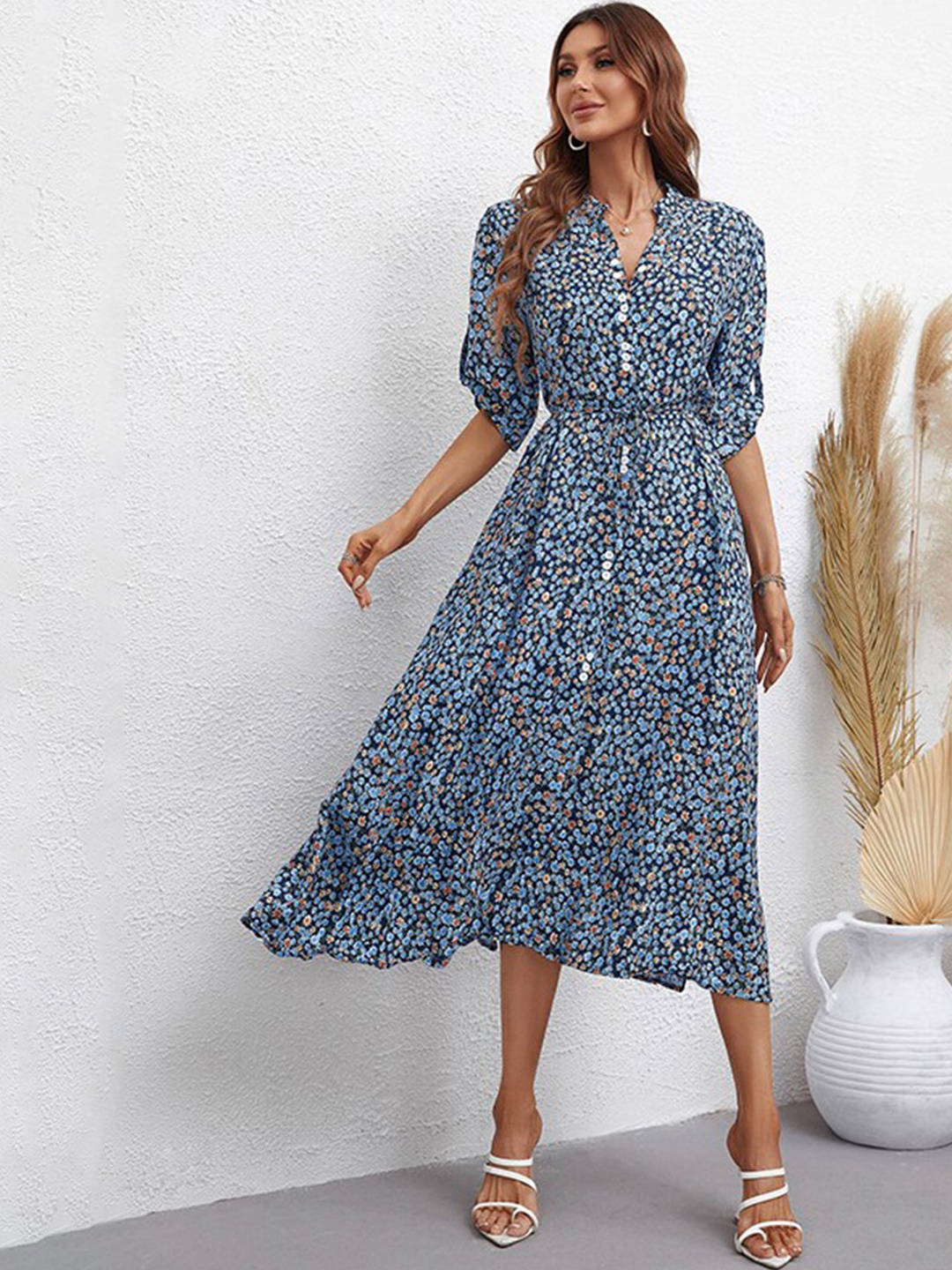 

StyleCast Blue Polka Dot Print A-Line Midi Dress