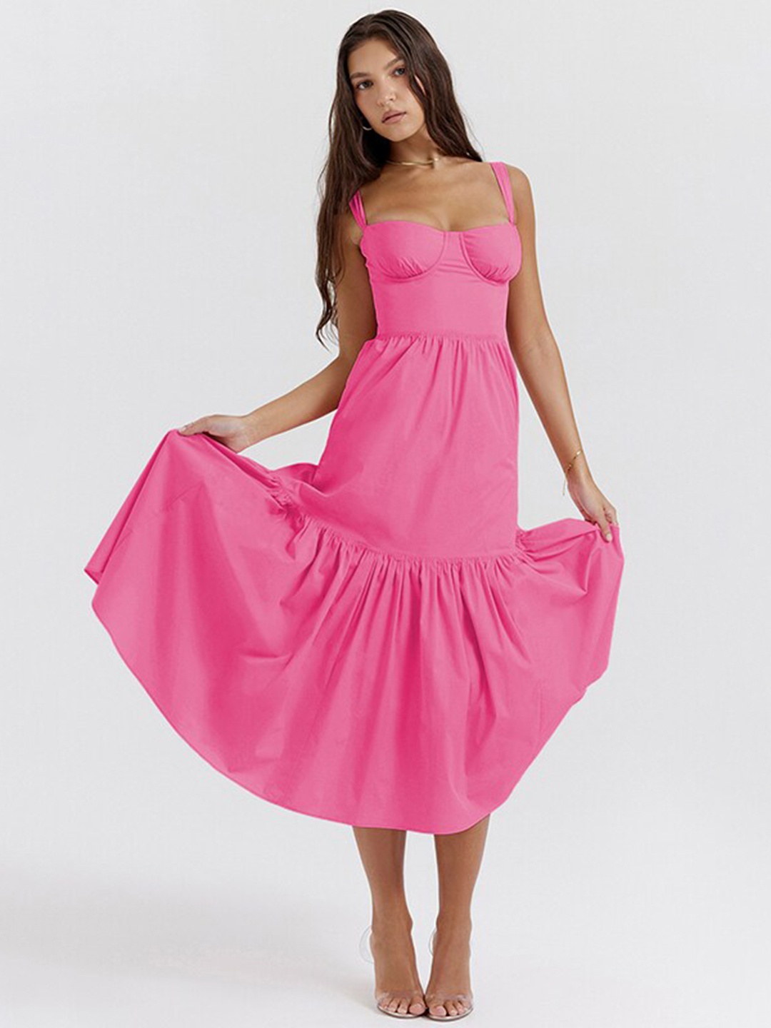 

StyleCast Pink Shoulder Strap Layered A-Line Midi Dress