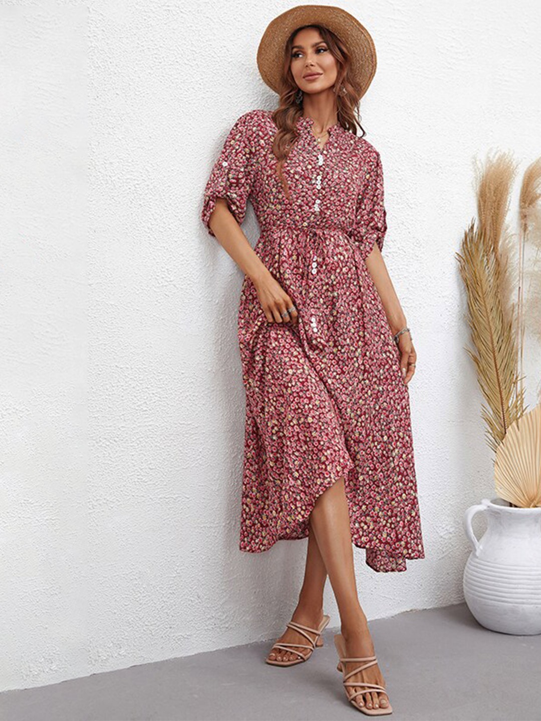 

StyleCast Red Floral Printed Fit & Flare Midi Dress