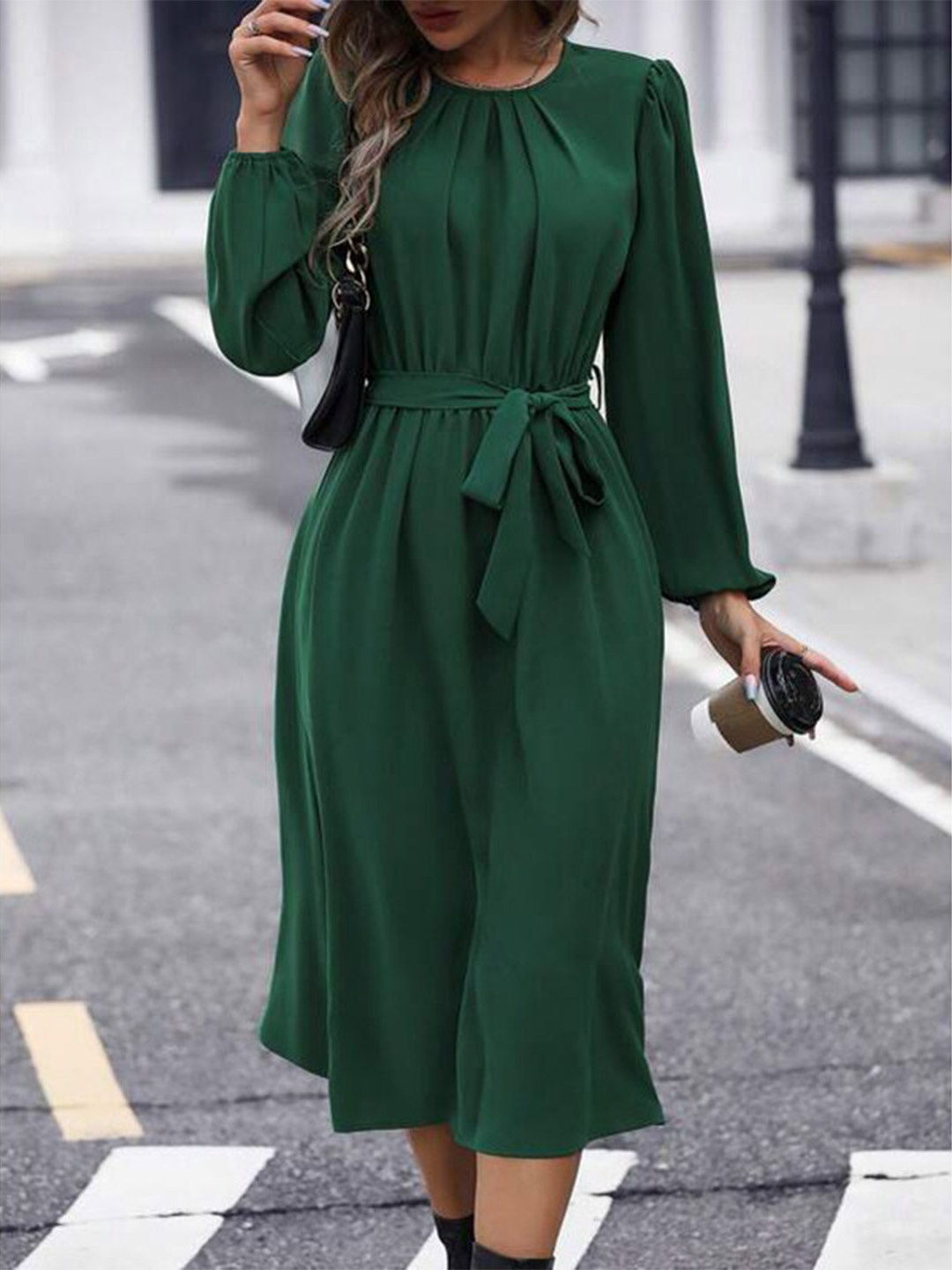 

StyleCast Green Puff Sleeve A-Line Midi Dress