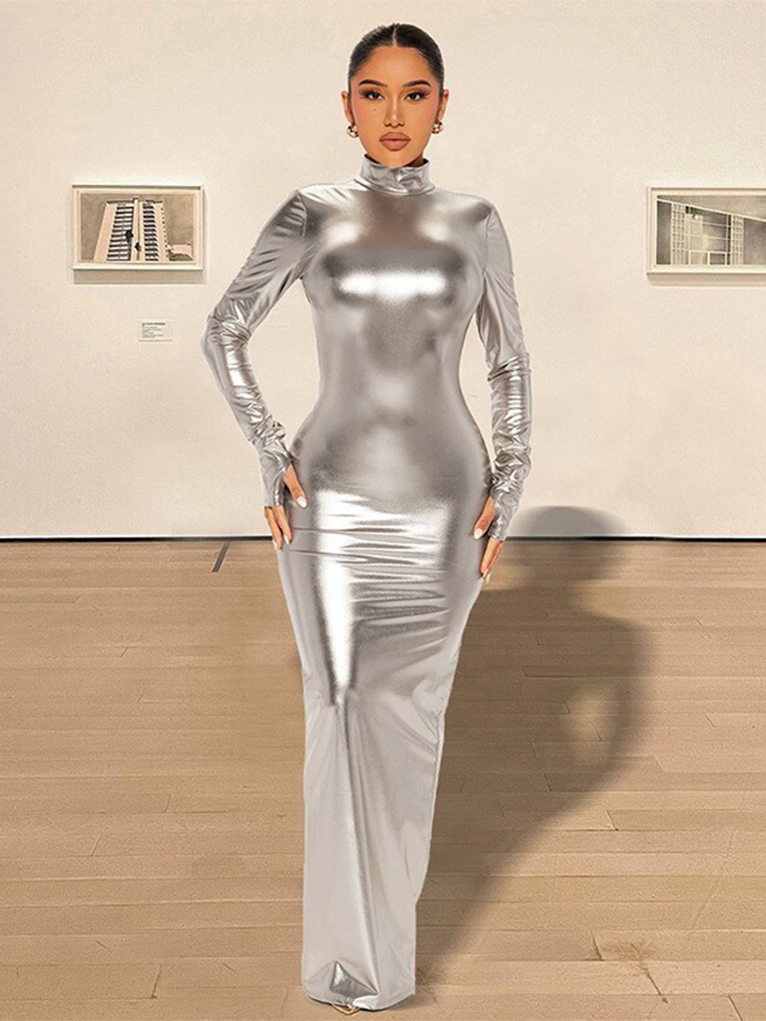 

StyleCast Silver-Toned High Neck Maxi Dress