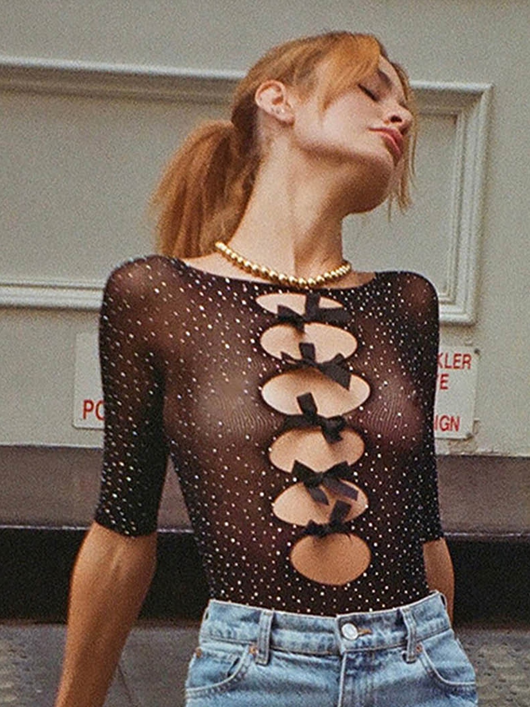 

LULU & SKY Embellished Cut Out Bodysuit, Brown