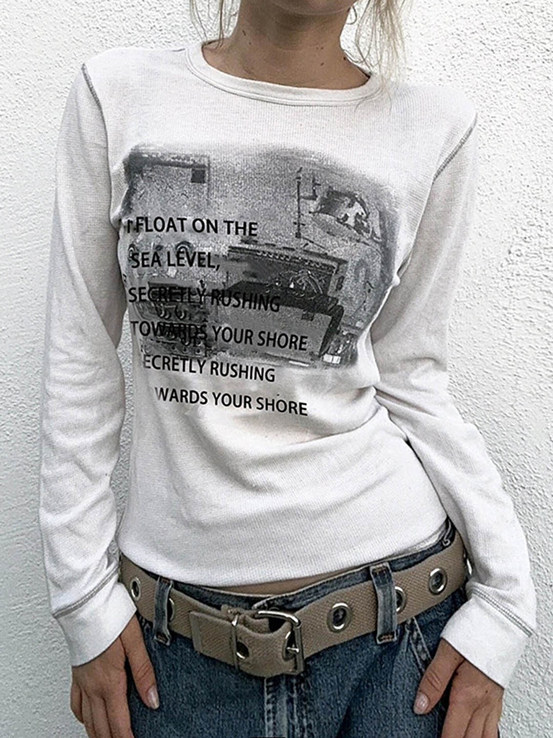 

LULU & SKY Typography Printed Long Sleeves TShirt, White