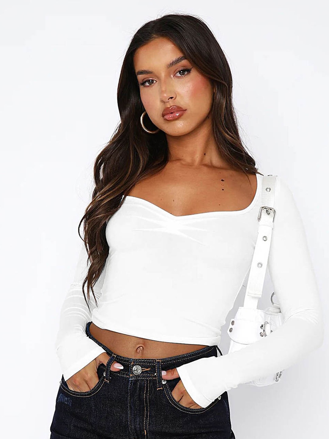 

LULU & SKY Sweetheart Neck Crop Top, White