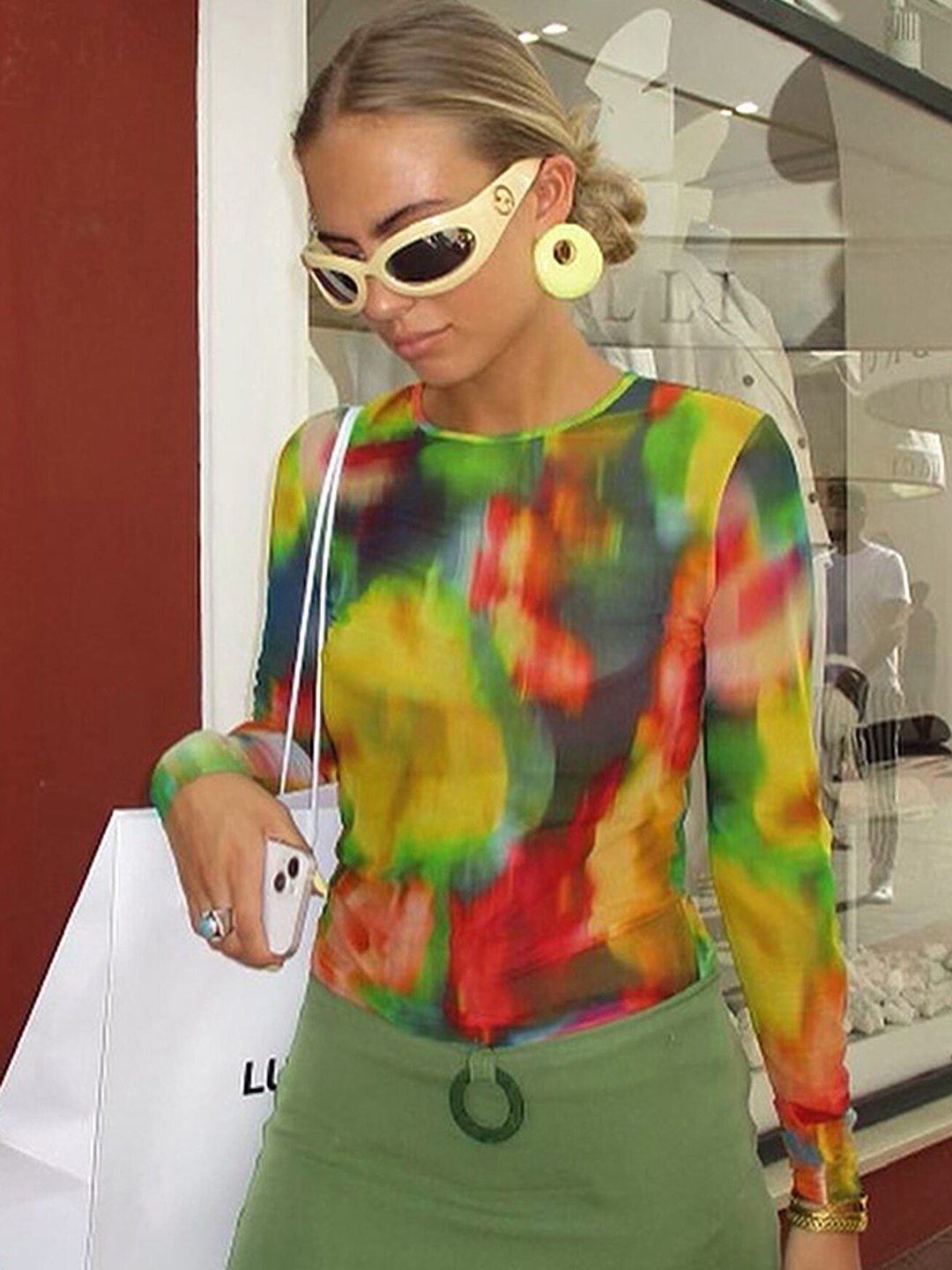 

LULU & SKY Tie & Dye Dyed Round Neck Fitted Top, Green