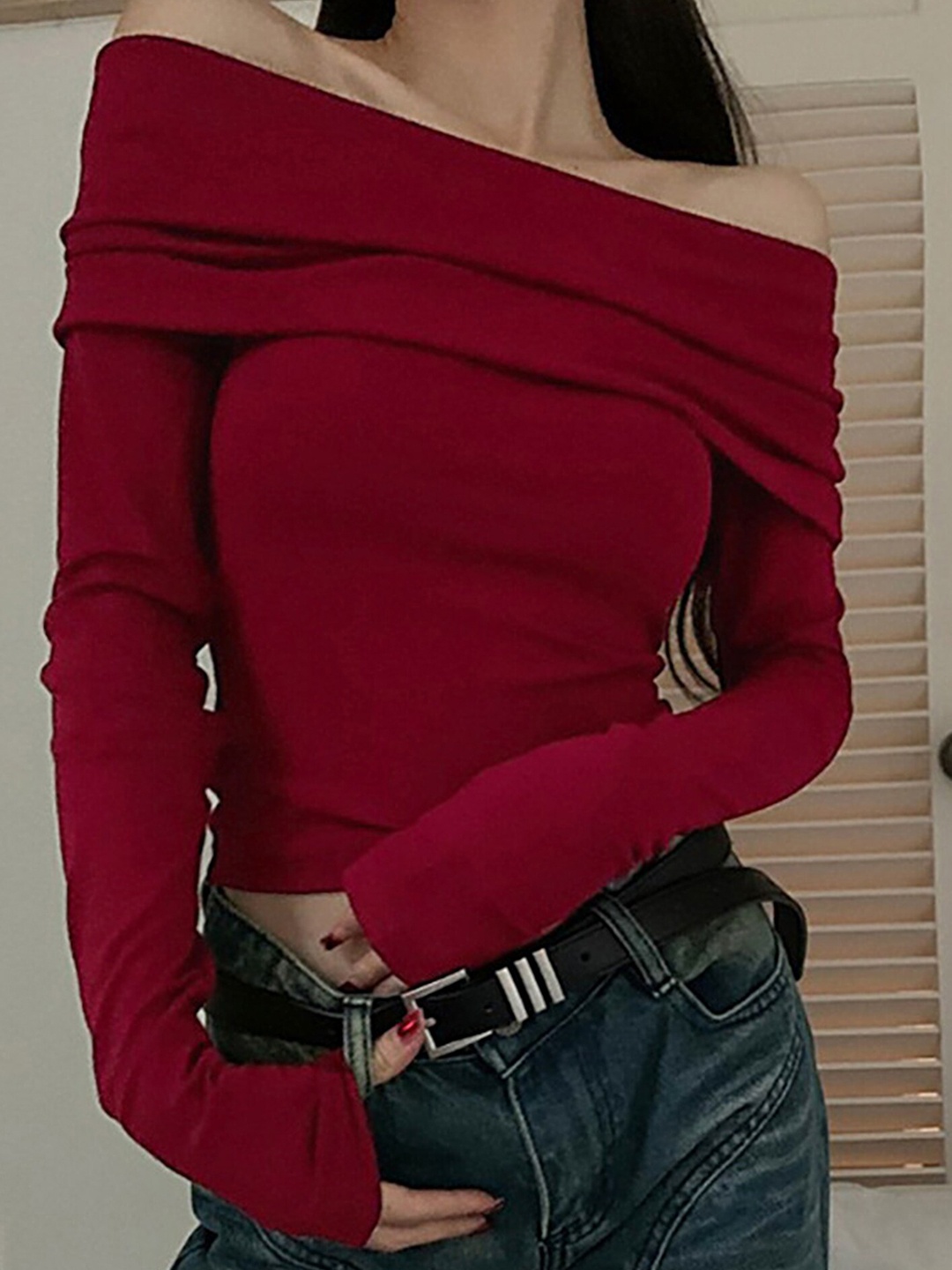 

LULU & SKY Off-Shoulder Bardot Top, Burgundy