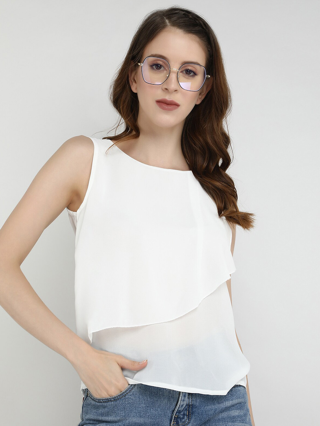 

LULU & SKY Boat Neck Sleeveless A-Line Top, White