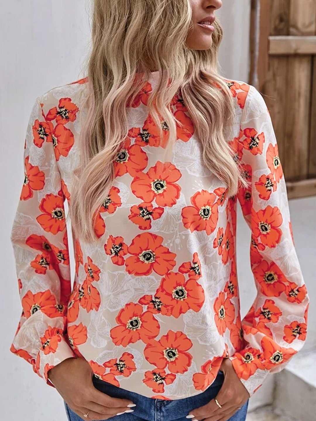 

LULU & SKY Floral Printed High Neck Top, White