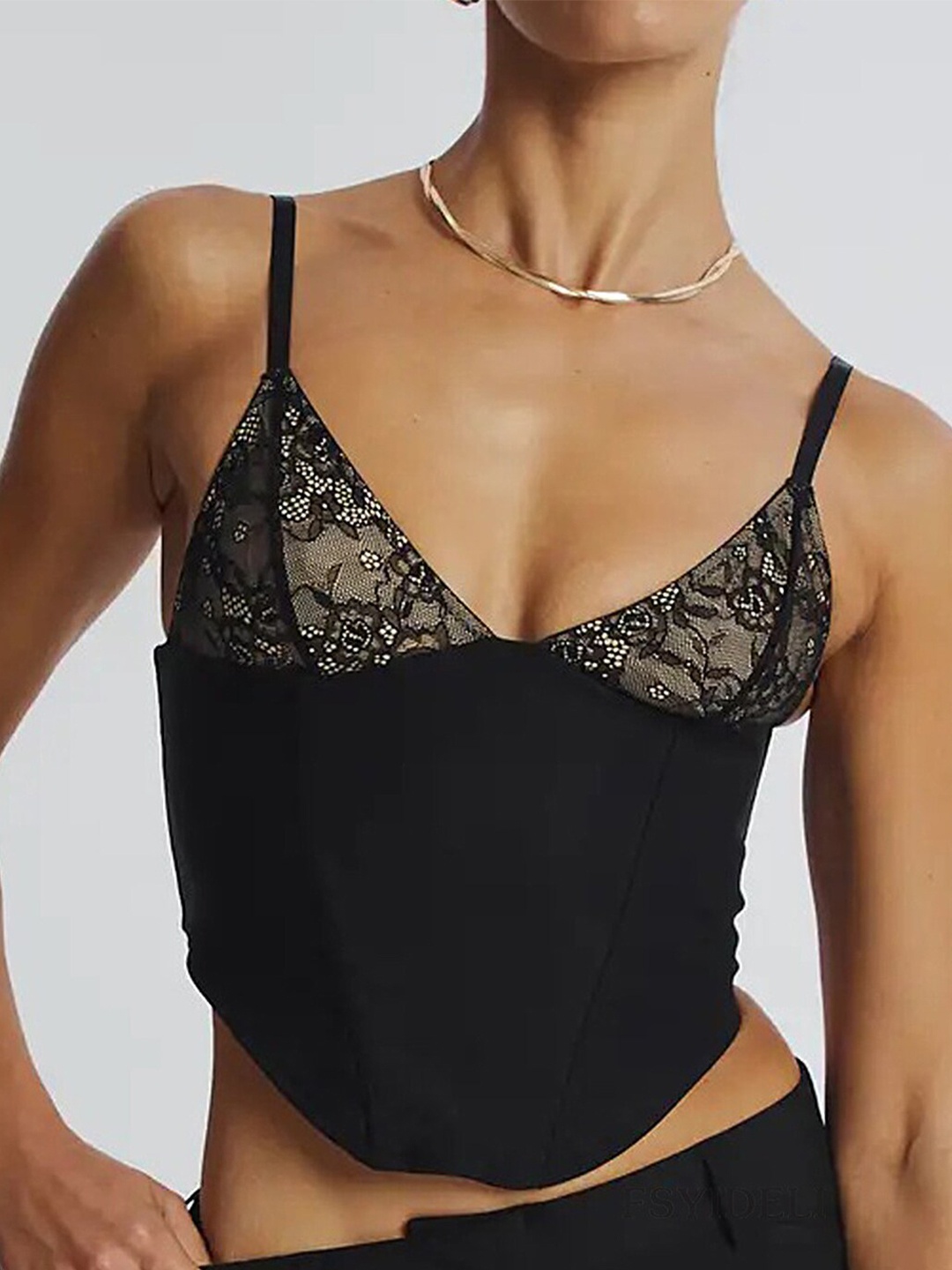 

LULU & SKY Sleeveless Lace Inserts Corset Top, Black